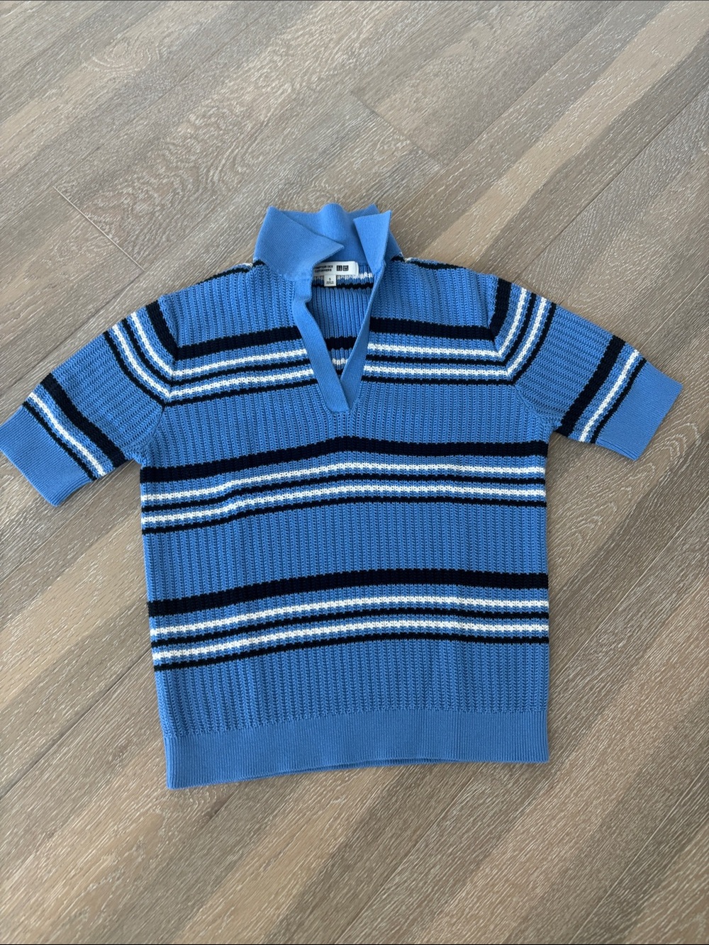 UNIQLO Blue Striped Short-Sleeve Knit Sweater